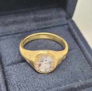 Cece Jewelry Jewellery Bunny and Moon Ring 7.25 O 18K Gold Champleve Enamel